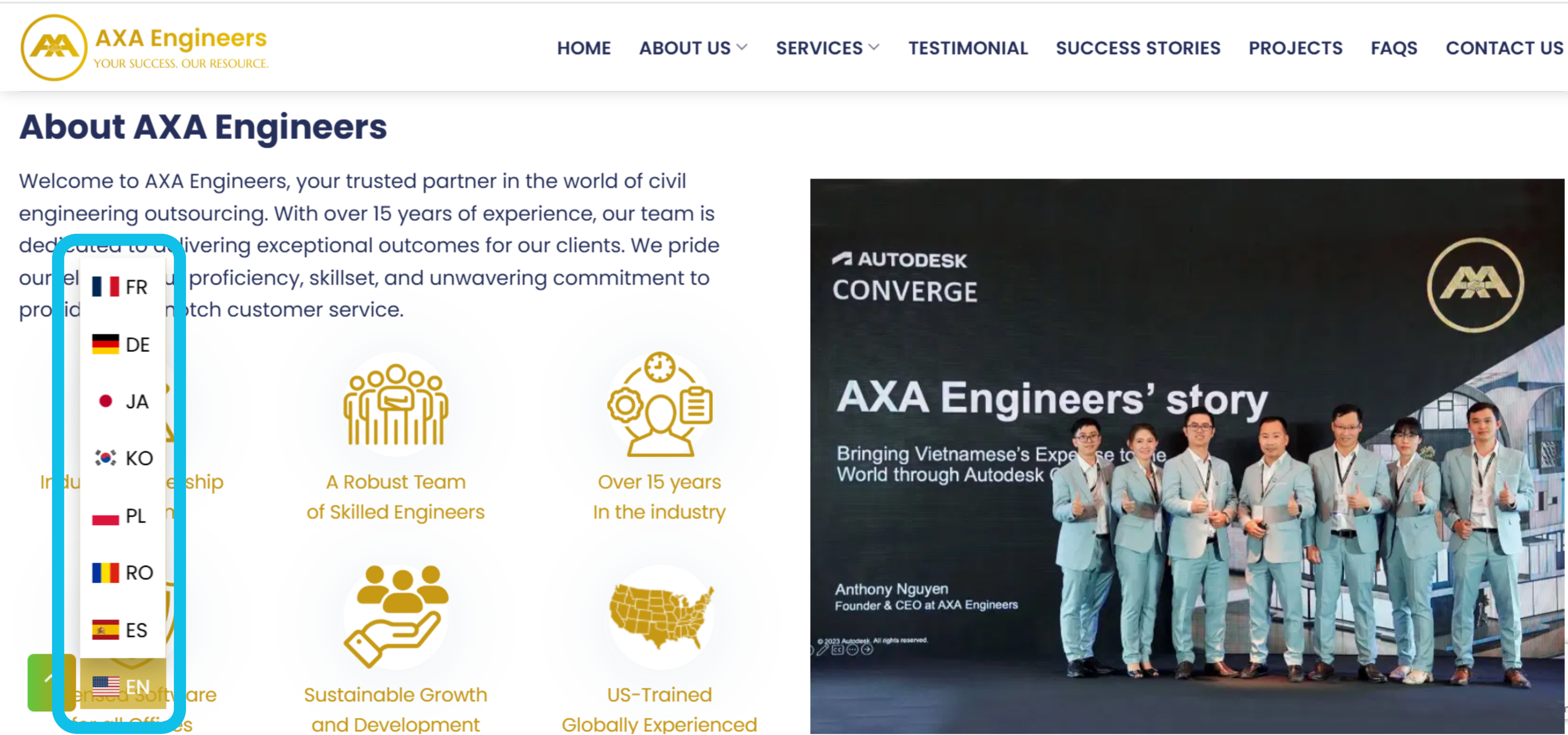 Sito web multilingue degli ingegneri AXA